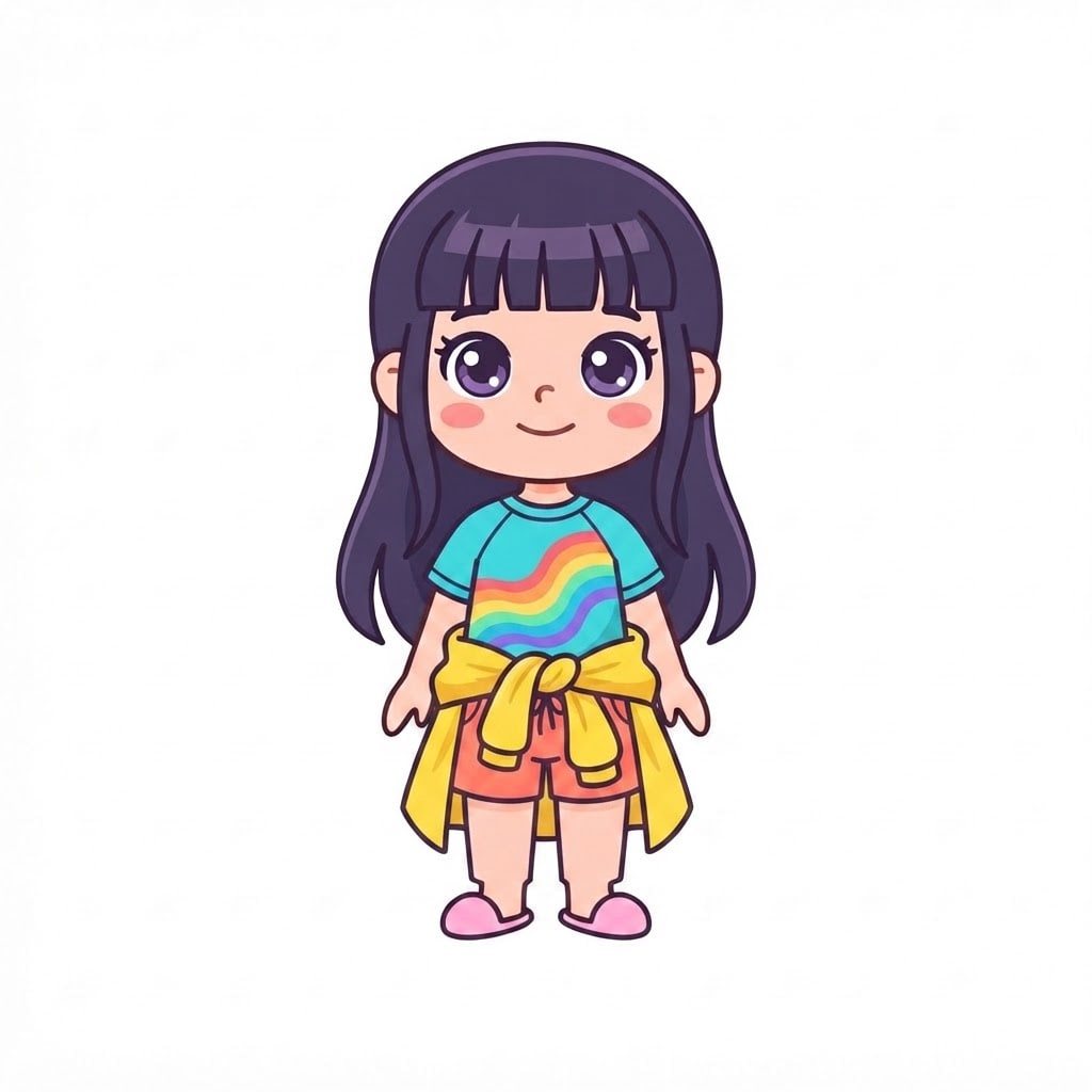 Image: Change this girl's outfit to a colourful waterfall