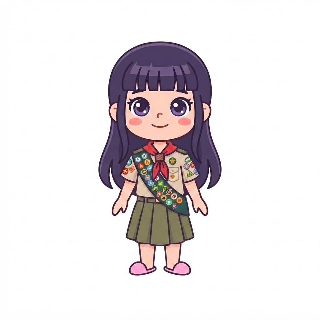 Image: Change this girl's outfit to a head-scout uniform: