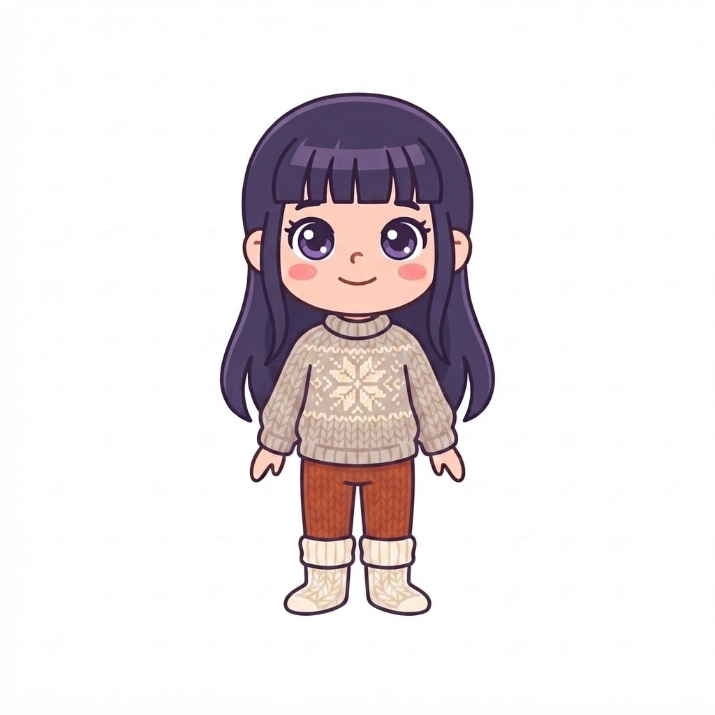 Image: Change this girl's outfit to a woollen cabin outfi