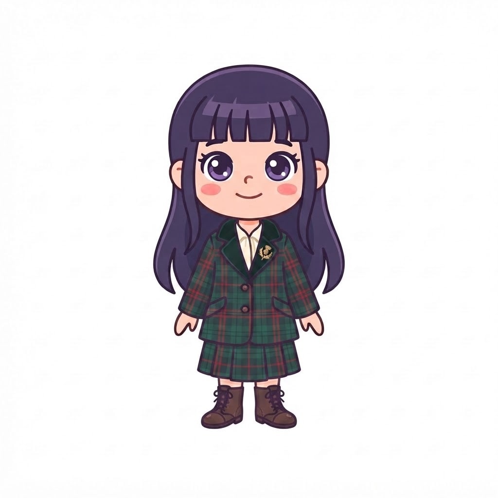 Image: Change this girl's outfit to a fine tartan cabin o