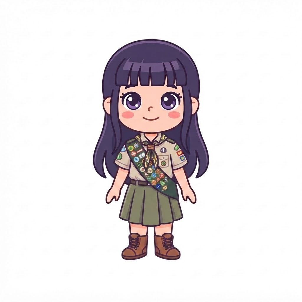 Image: Change this girl's outfit to a head-scout uniform: