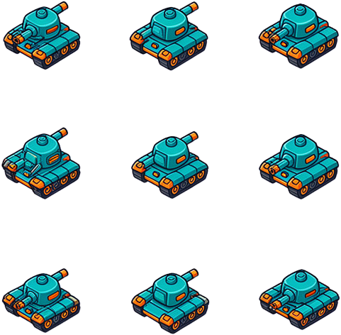 8 Directional Cartoon Tank Sprite Sheet