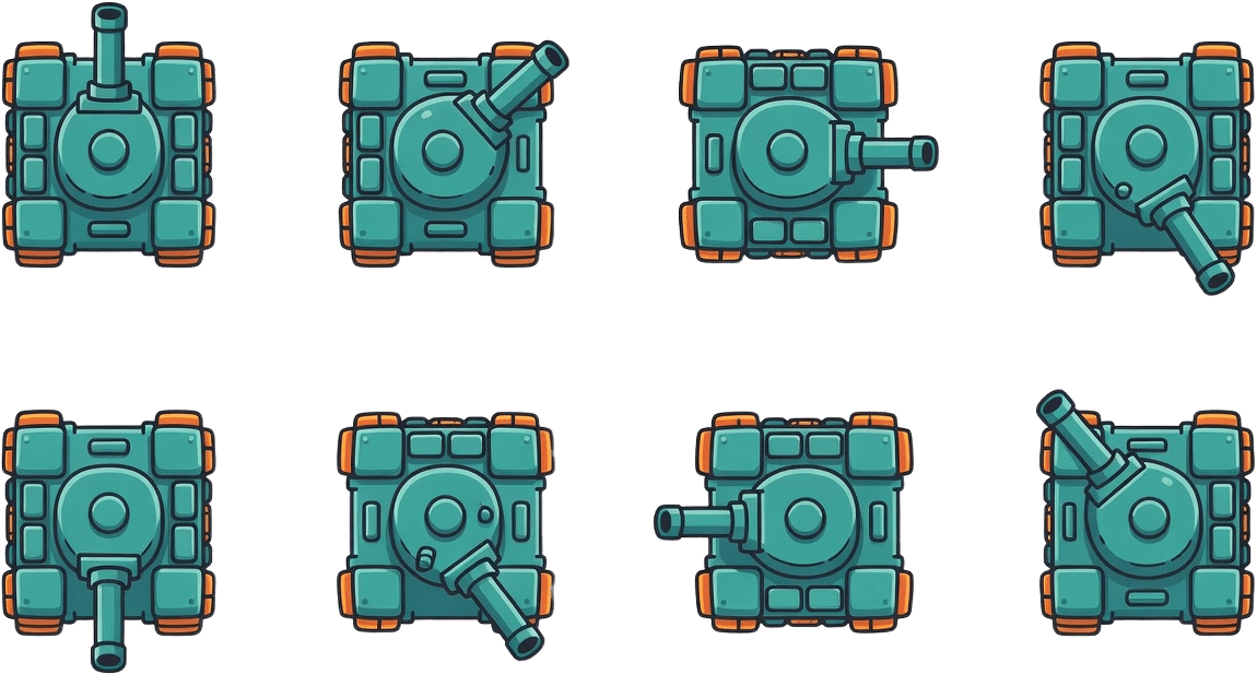 True 8 Direction Cartoon Tank Sprite Sheet