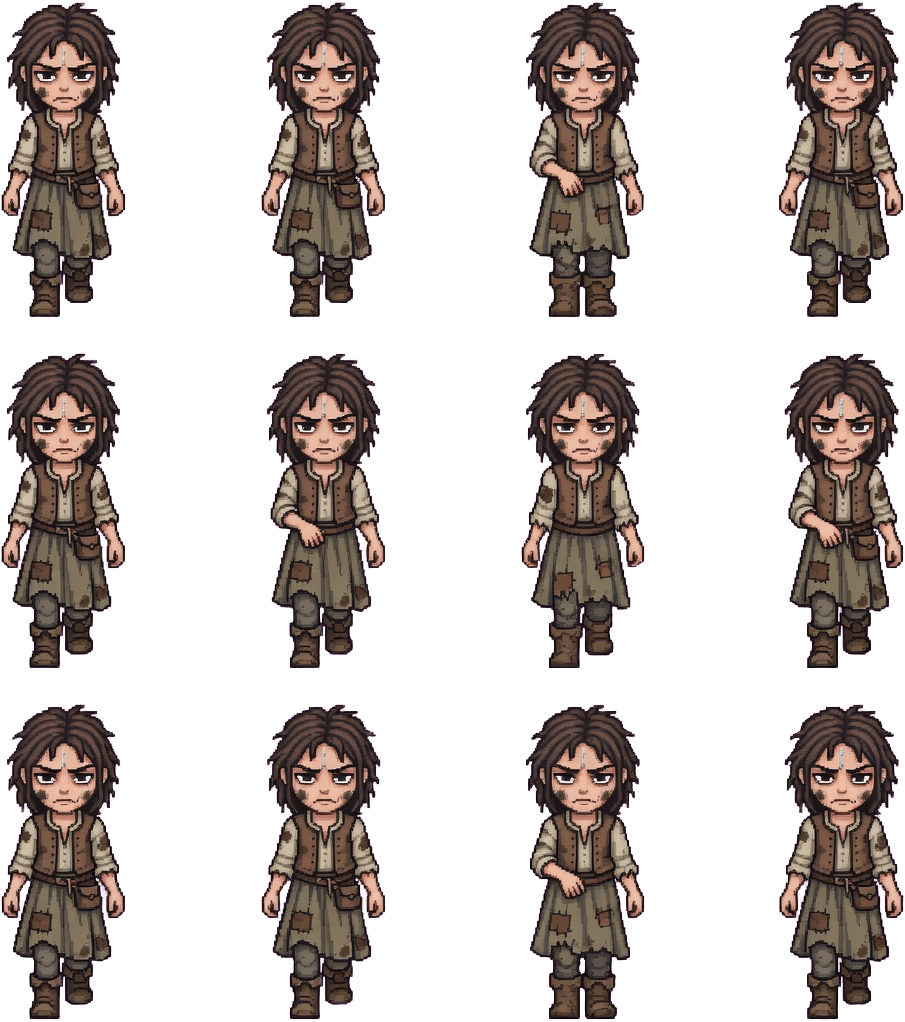 Chica Granjera Pixel Art Top-Down Walk Cycle