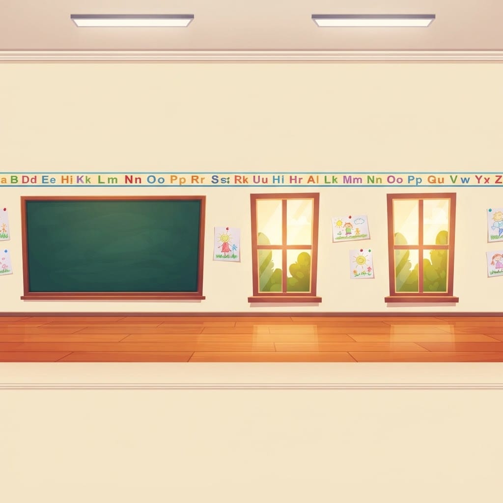 Image: Wide 2D side-scroller game BACKGROUND of a school