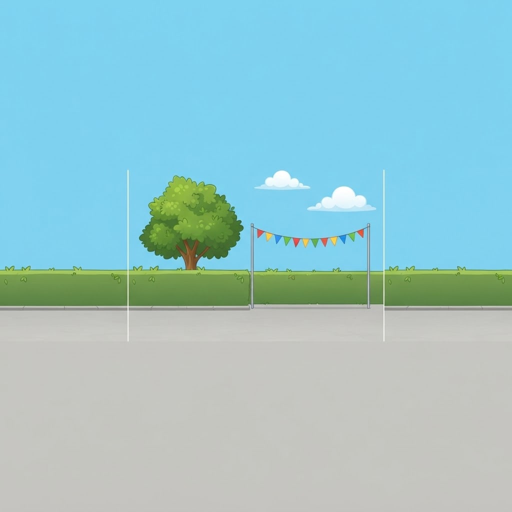 Image: Wide 2D side-scroller game BACKGROUND of a sunny S
