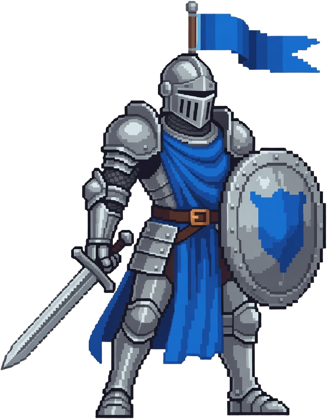 Blue Banner Pixel Knight