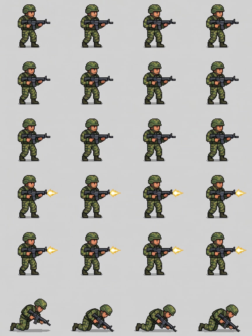 Top-Down Soldier Normal Camouflage Sprite Sheet