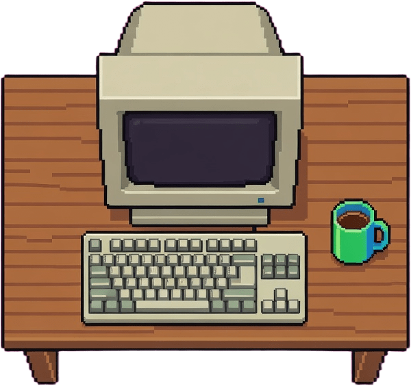 Desk with CRT monitor (top-down pixel art)