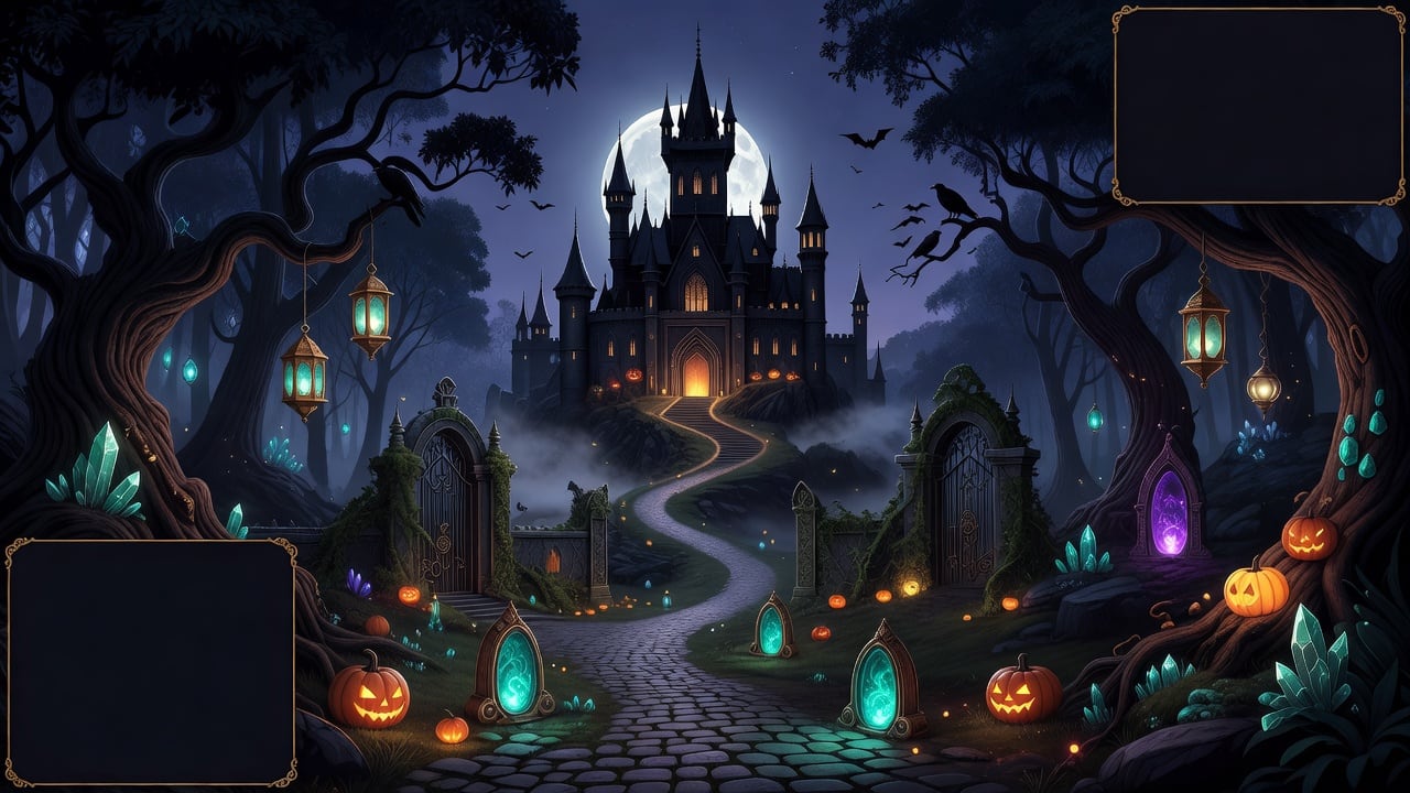 Mystical Midnight Arcade - Castle Night Background