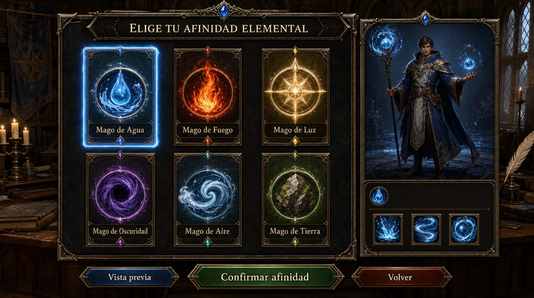 B - Pantalla de selección elemental