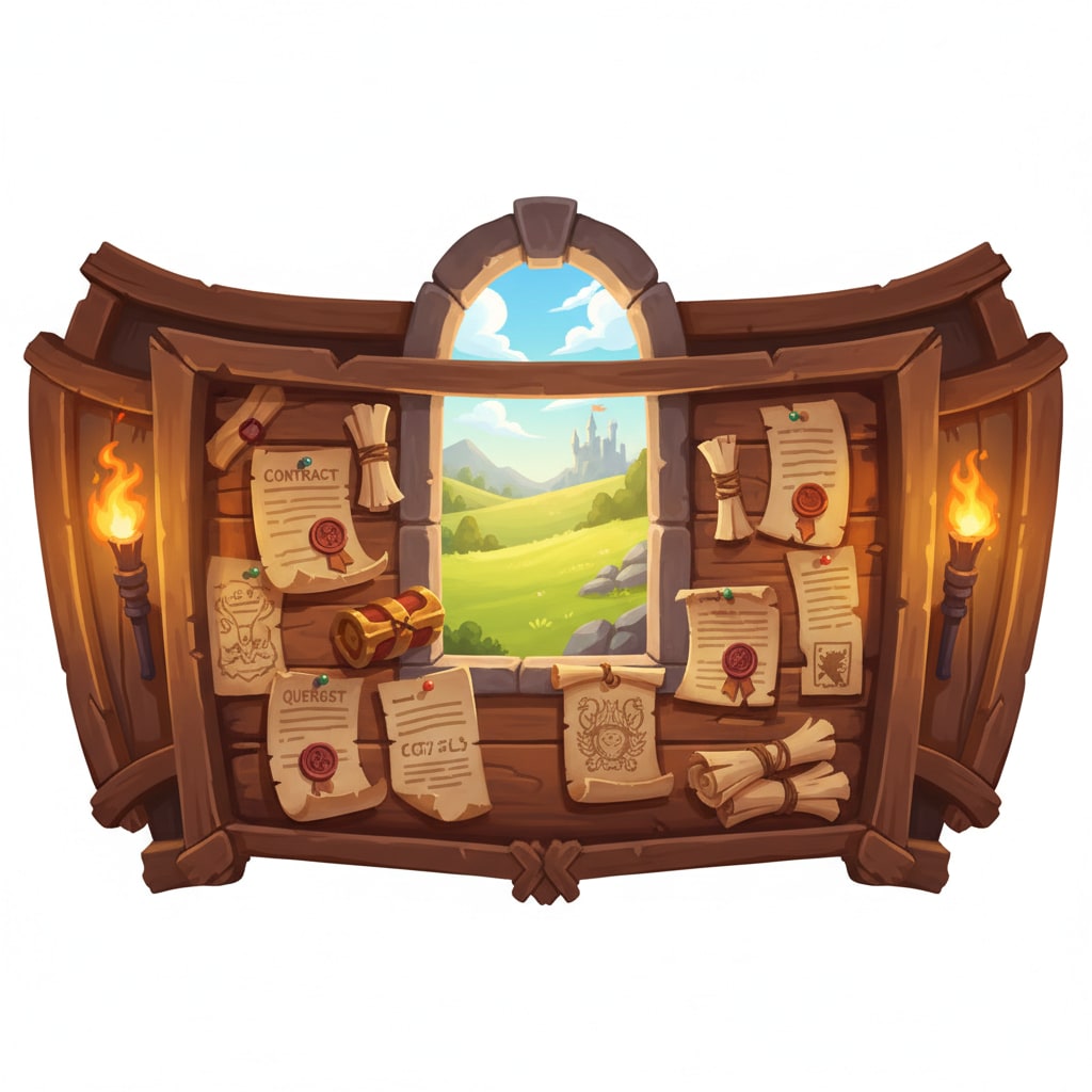 Image: Fantasy job board office banner, wooden notice boa