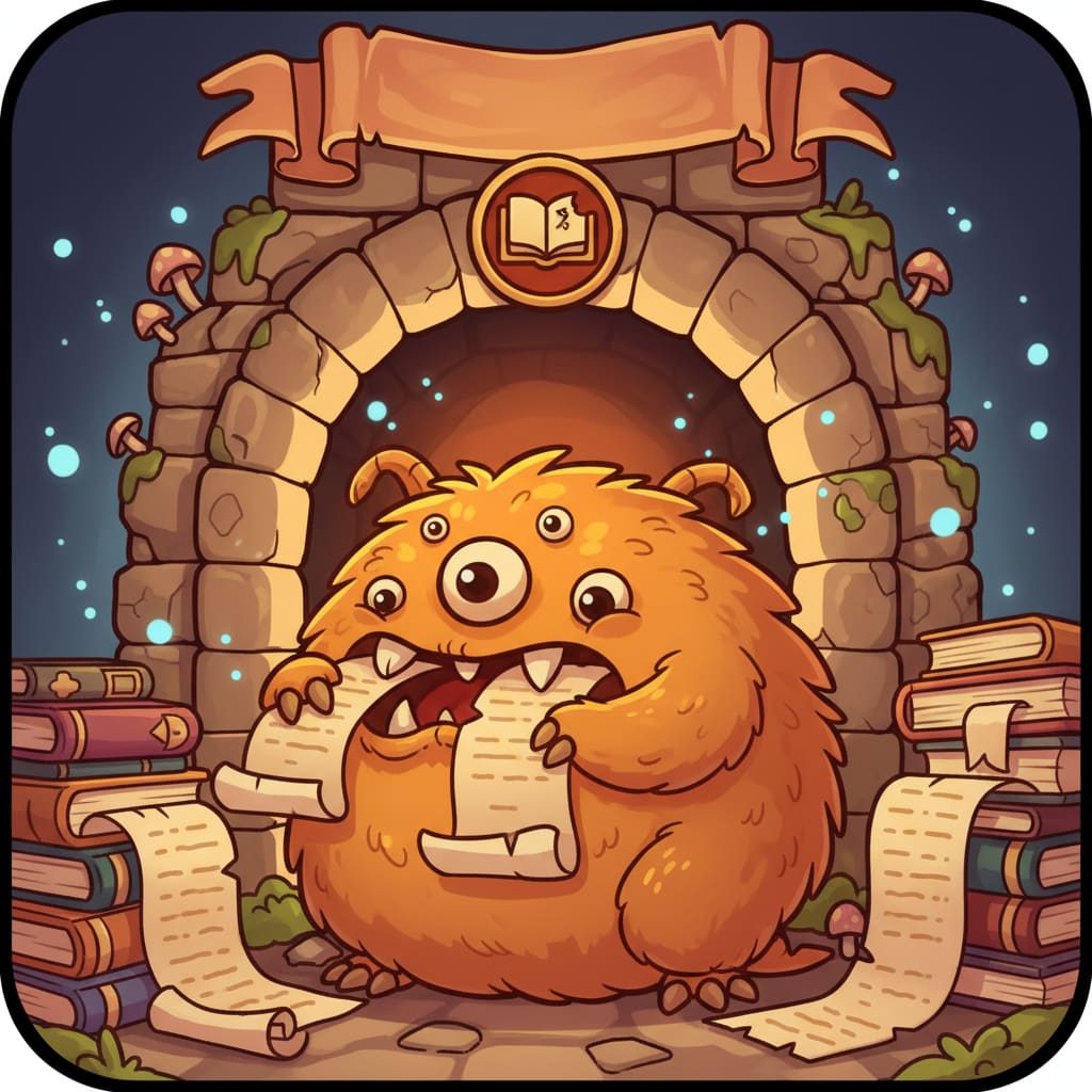 Image: Cozy fantasy game dungeon thumbnail icon, cartoon