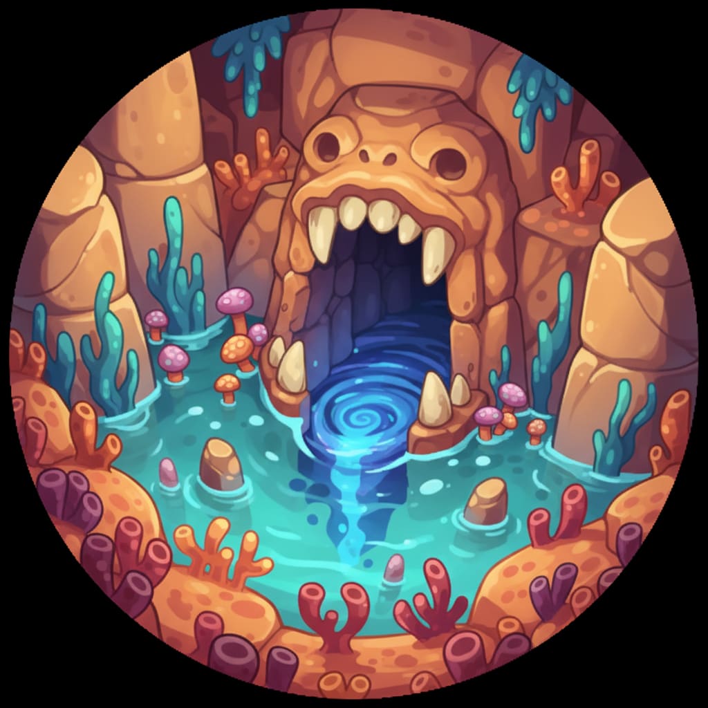 Image: Cozy fantasy game dungeon thumbnail icon, cartoon