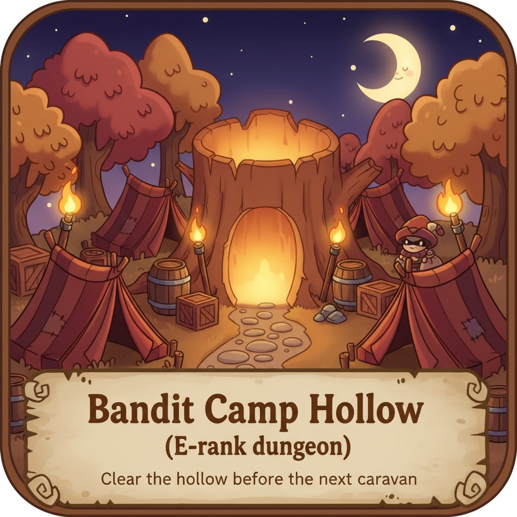 Image: Cozy fantasy game dungeon thumbnail icon, cartoon 