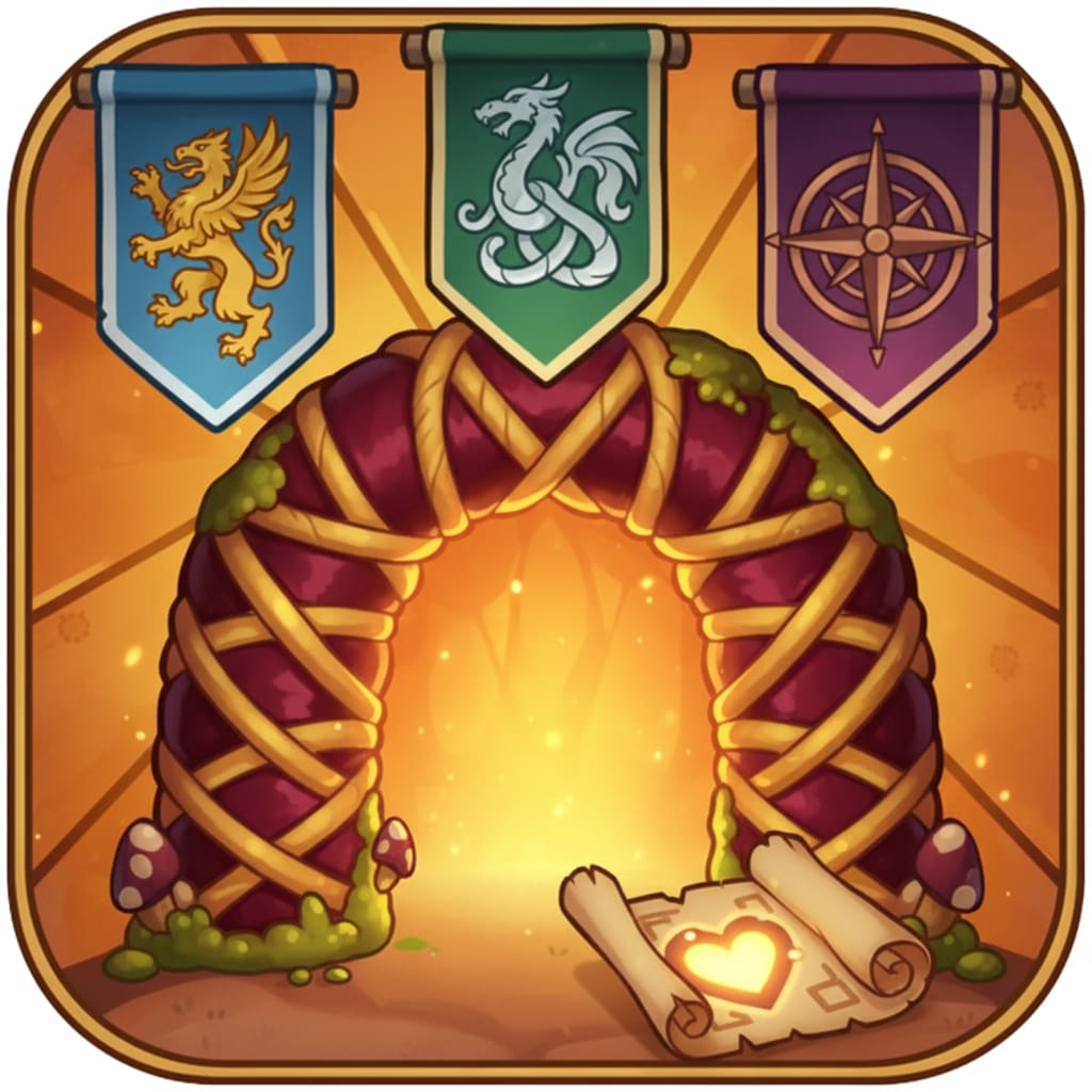 Image: Cozy fantasy game dungeon thumbnail icon, cartoon