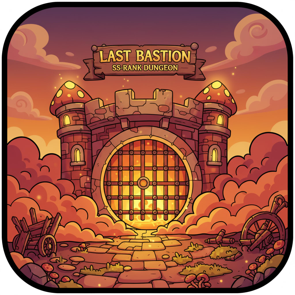 Image: Cozy fantasy game dungeon thumbnail icon, cartoon
