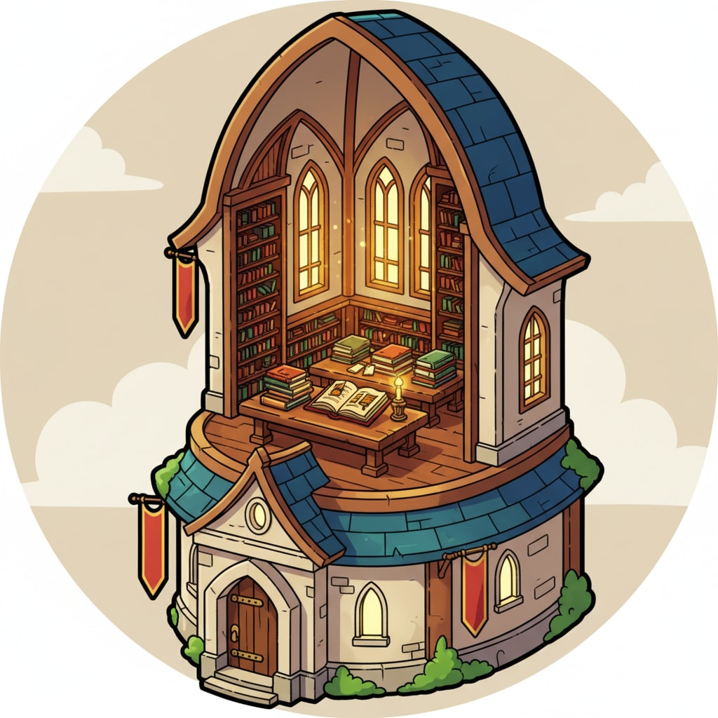 Image: cartoon fantasy medieval guild hall game icon, war