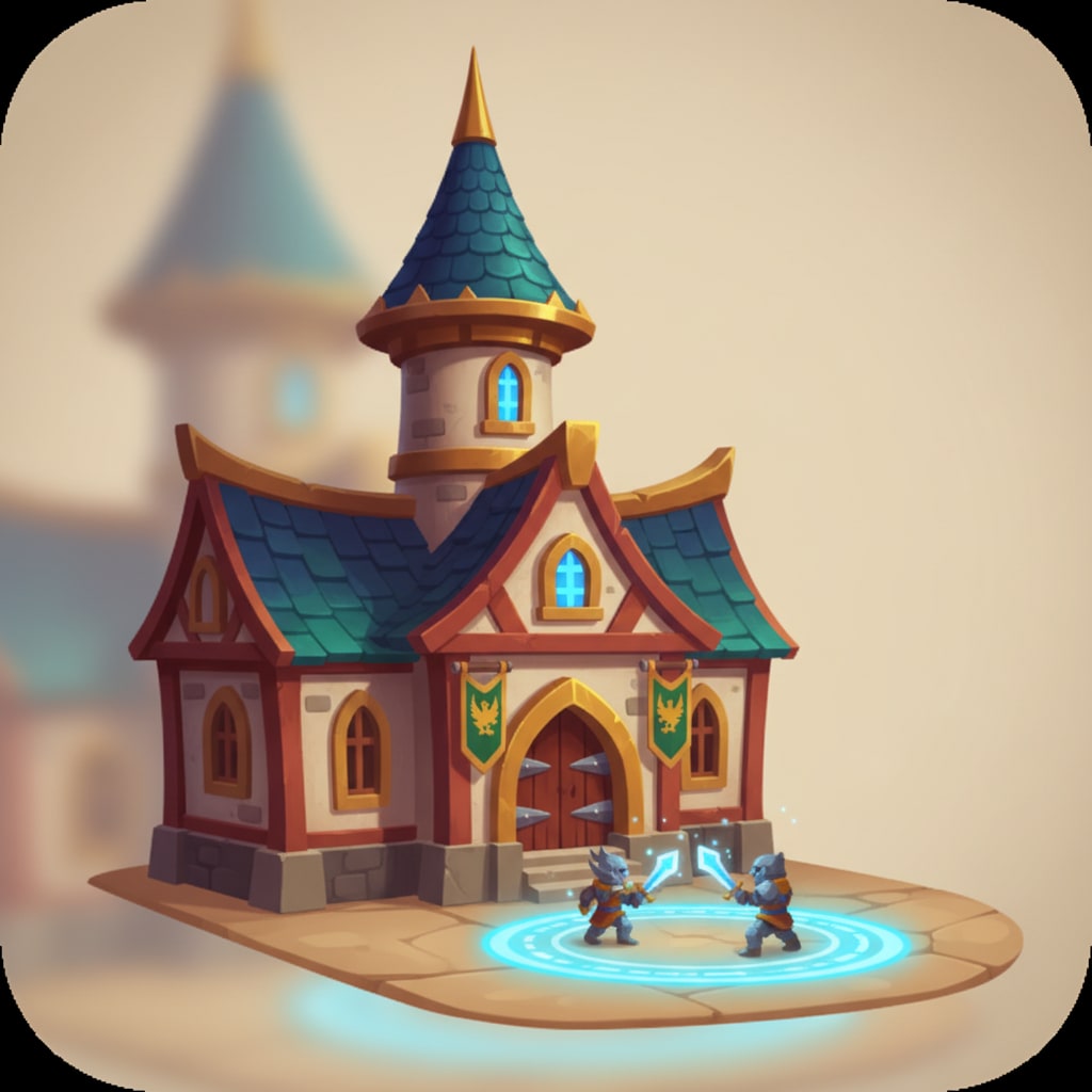 Image: cartoon fantasy medieval guild hall game icon, war