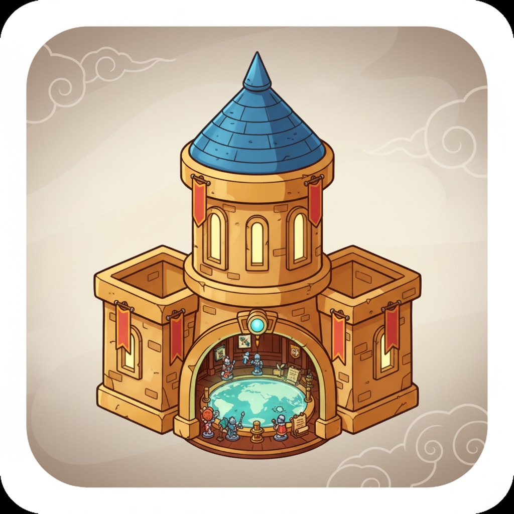 Image: cartoon fantasy medieval guild hall game icon, war