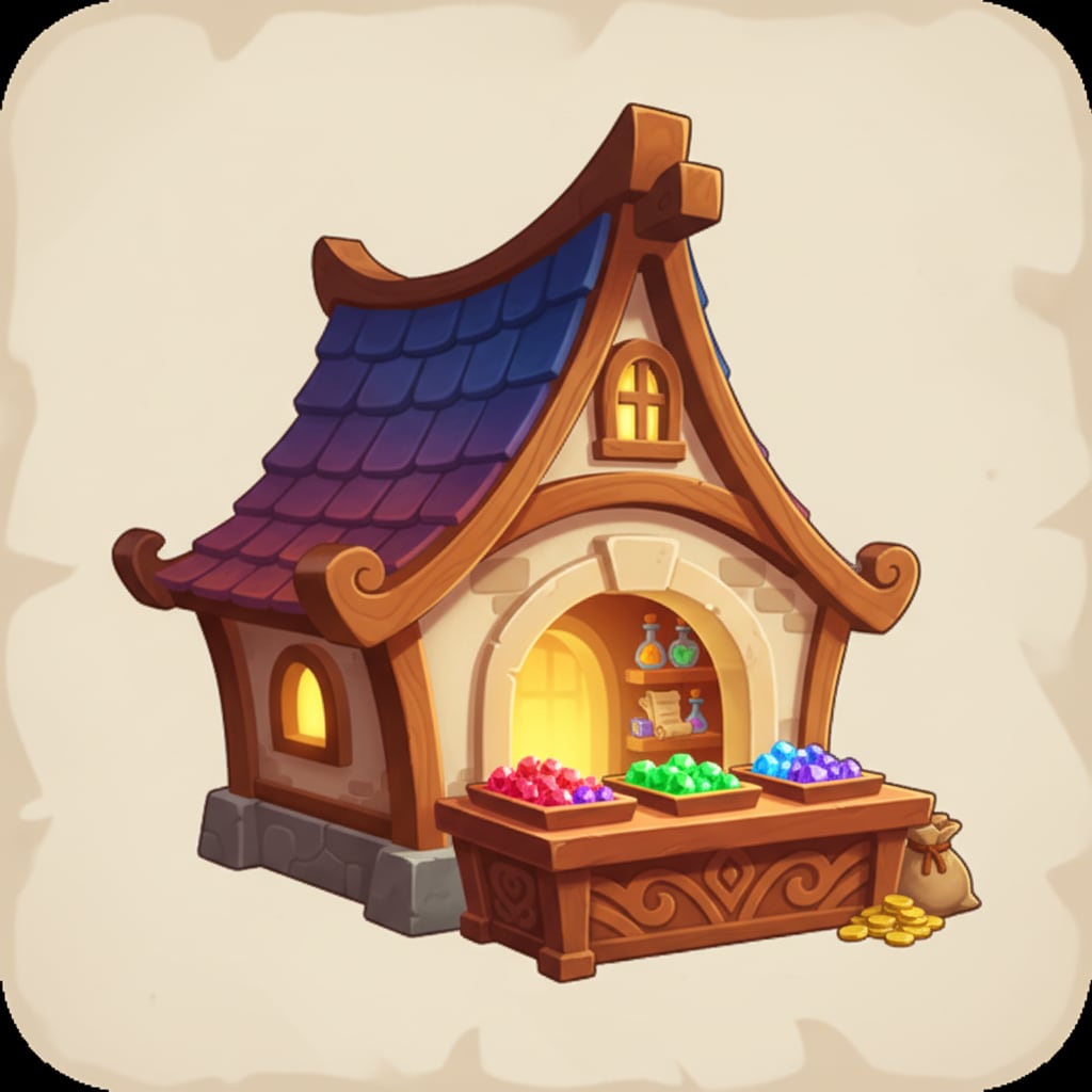 Image: cartoon fantasy medieval guild hall game icon, war
