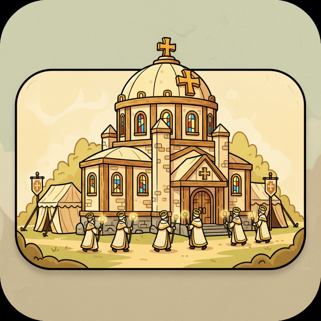 Image: cartoon fantasy medieval guild hall game icon, war