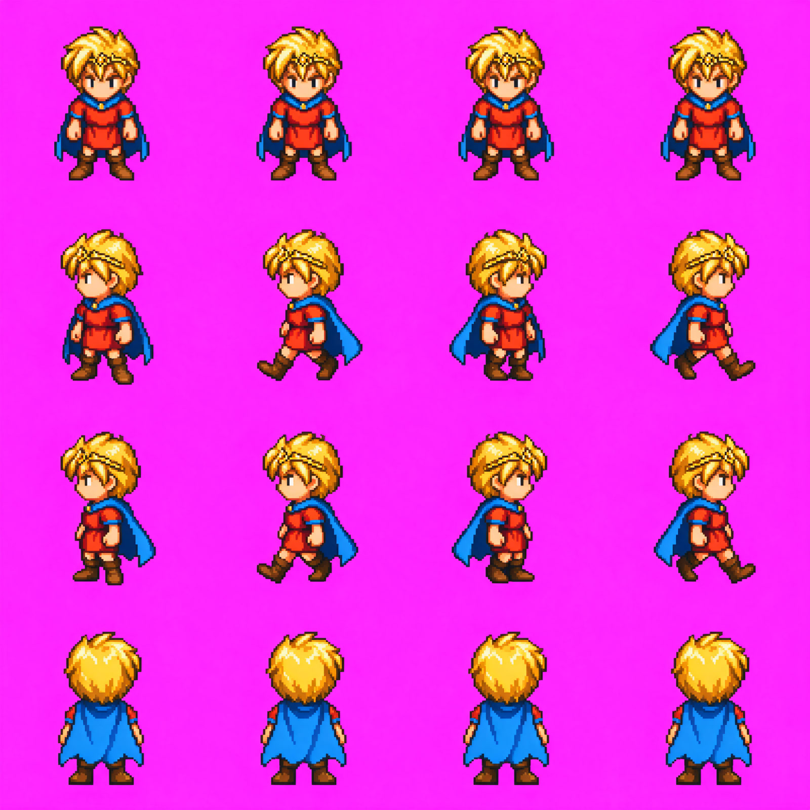 Rusticia heroi sprite sheet direcional 4x4
