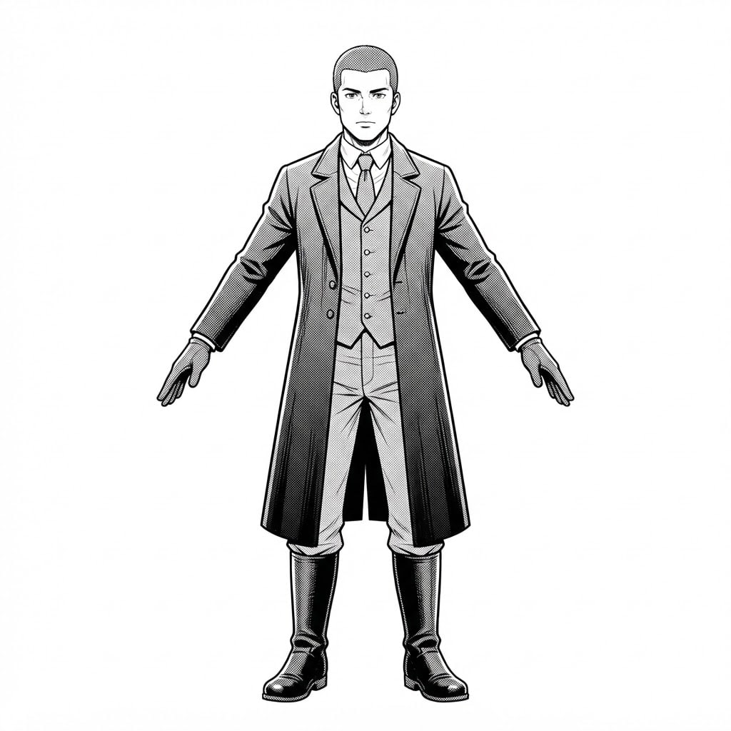 Image: Full body anime MALE character in BLACK AND WHITE