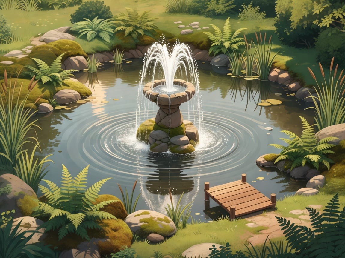 Territory pond fountain running