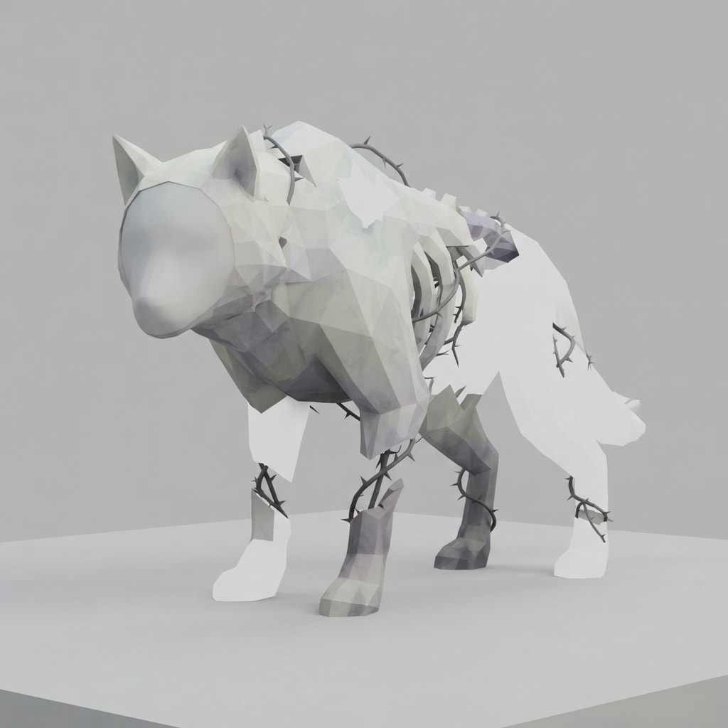 Image: Low-poly 3D creature concept for a fantasy RPG, si