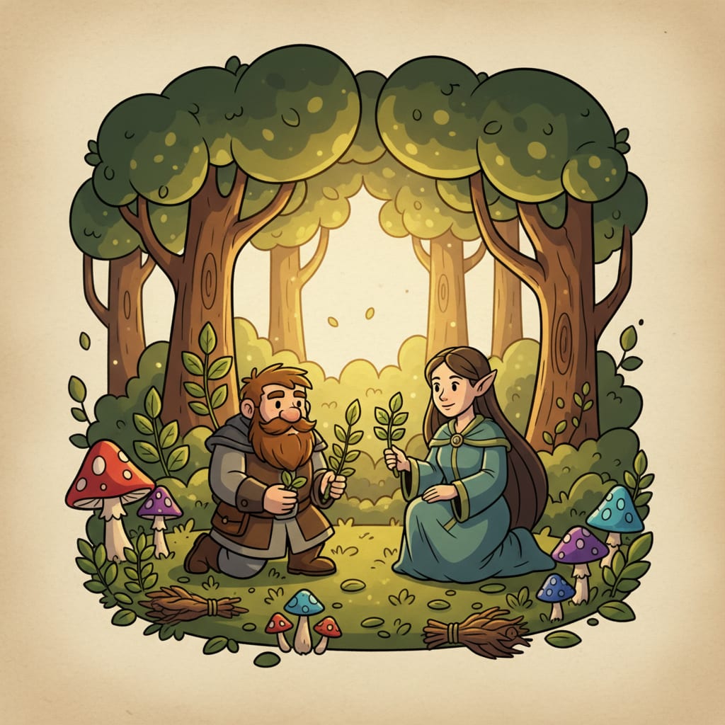 Image: Cartoon fantasy medieval quest icon, herbalists ga