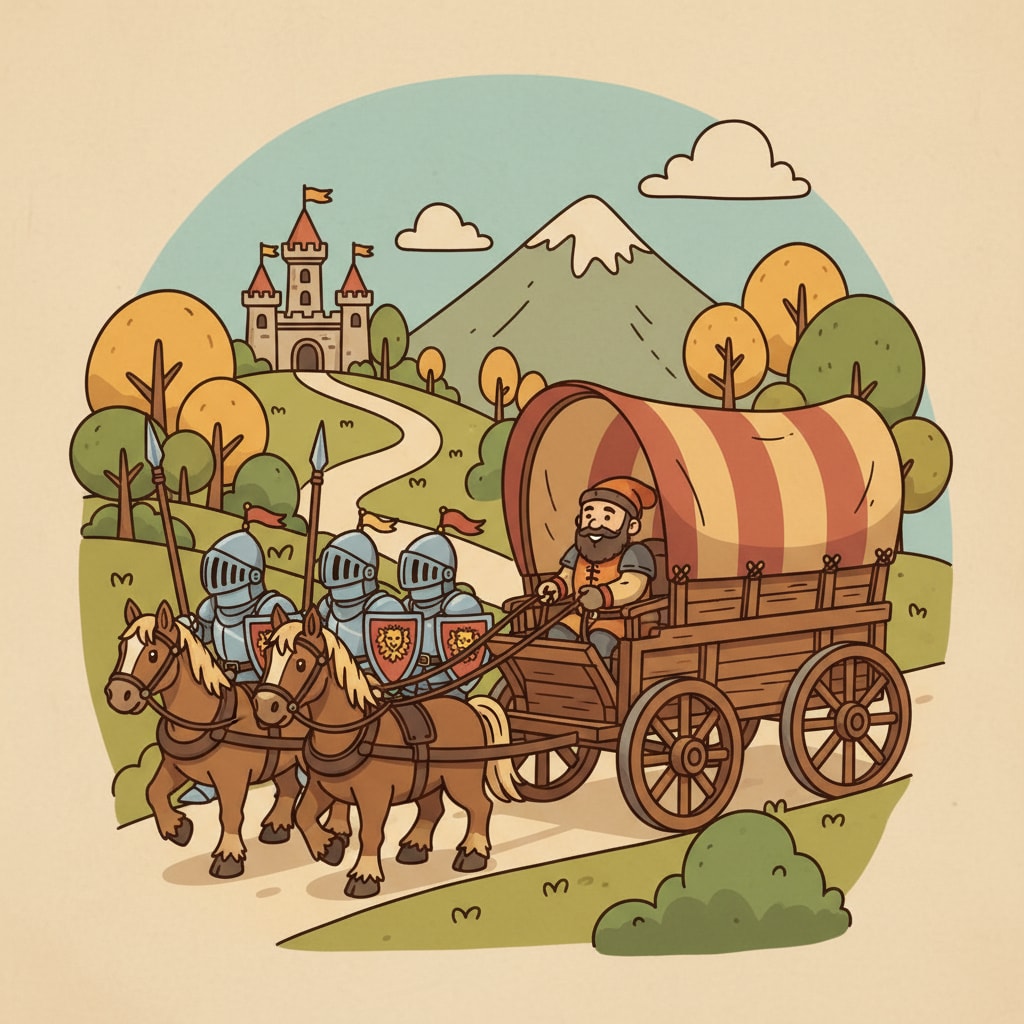 Image: Cartoon fantasy medieval quest icon, armored escor