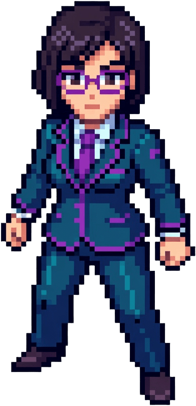 Mia Teal Suit Purple Tie Pixel Sprite