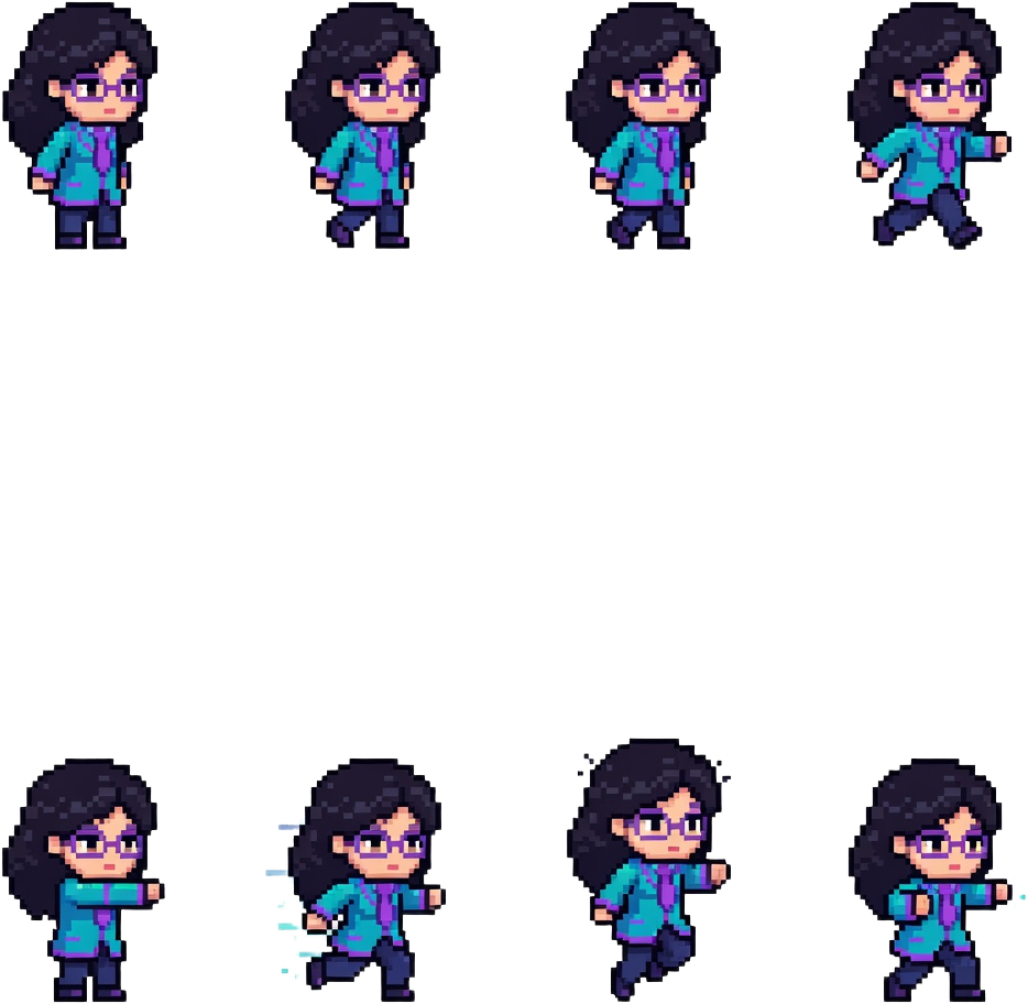 Mia Animated Top-Down Pixel Sprite Sheet