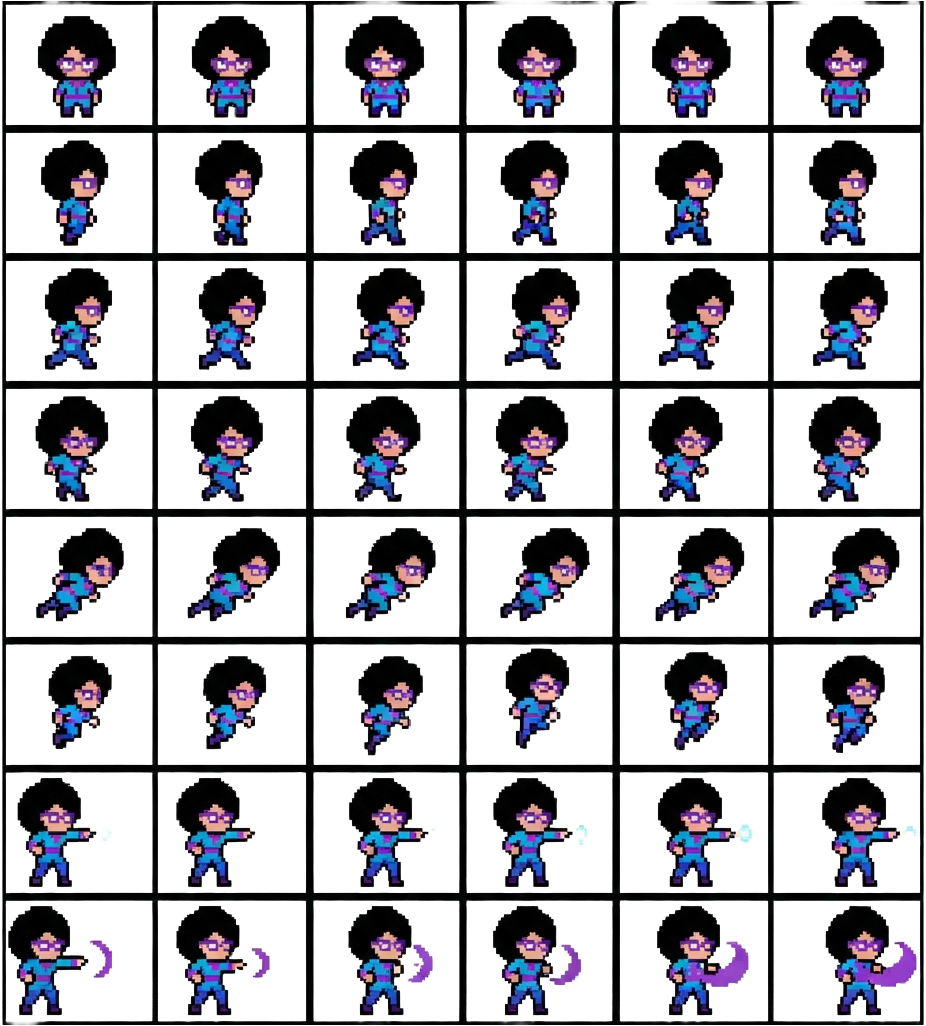 Mia 48 Frame Top-Down Pixel Sprite Sheet