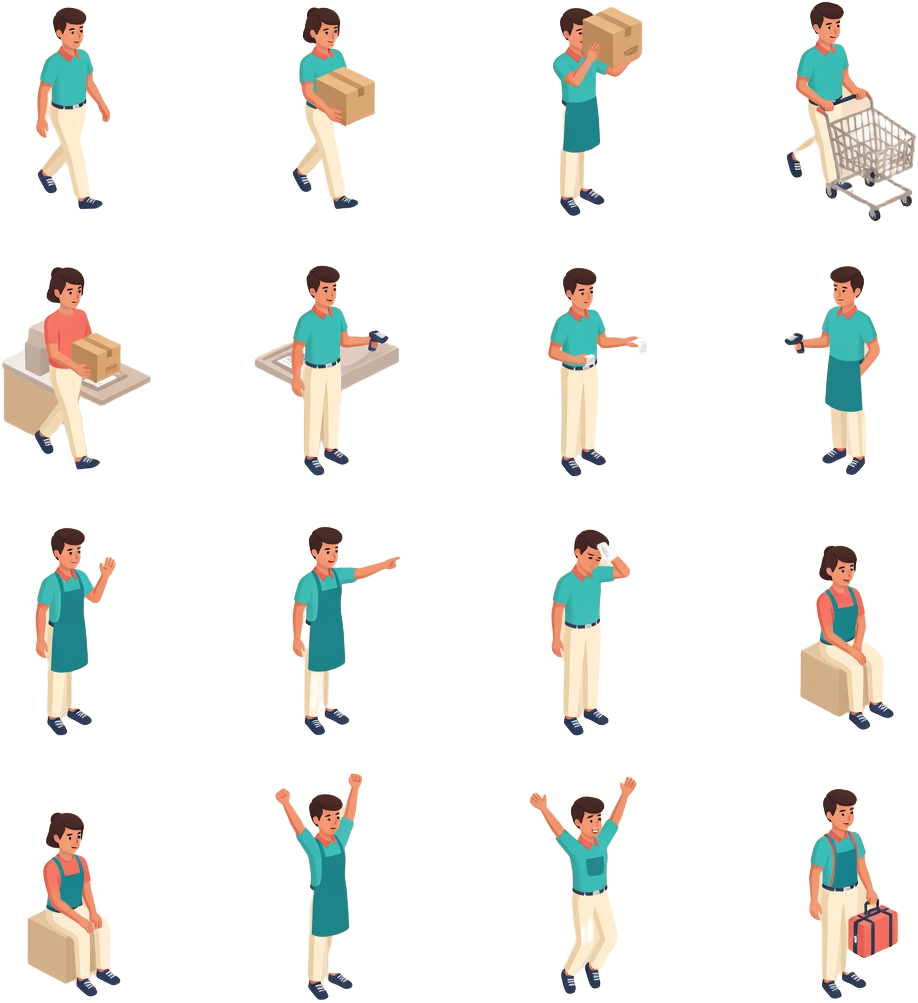 Supermarket Employee Action Sprite Atlas
