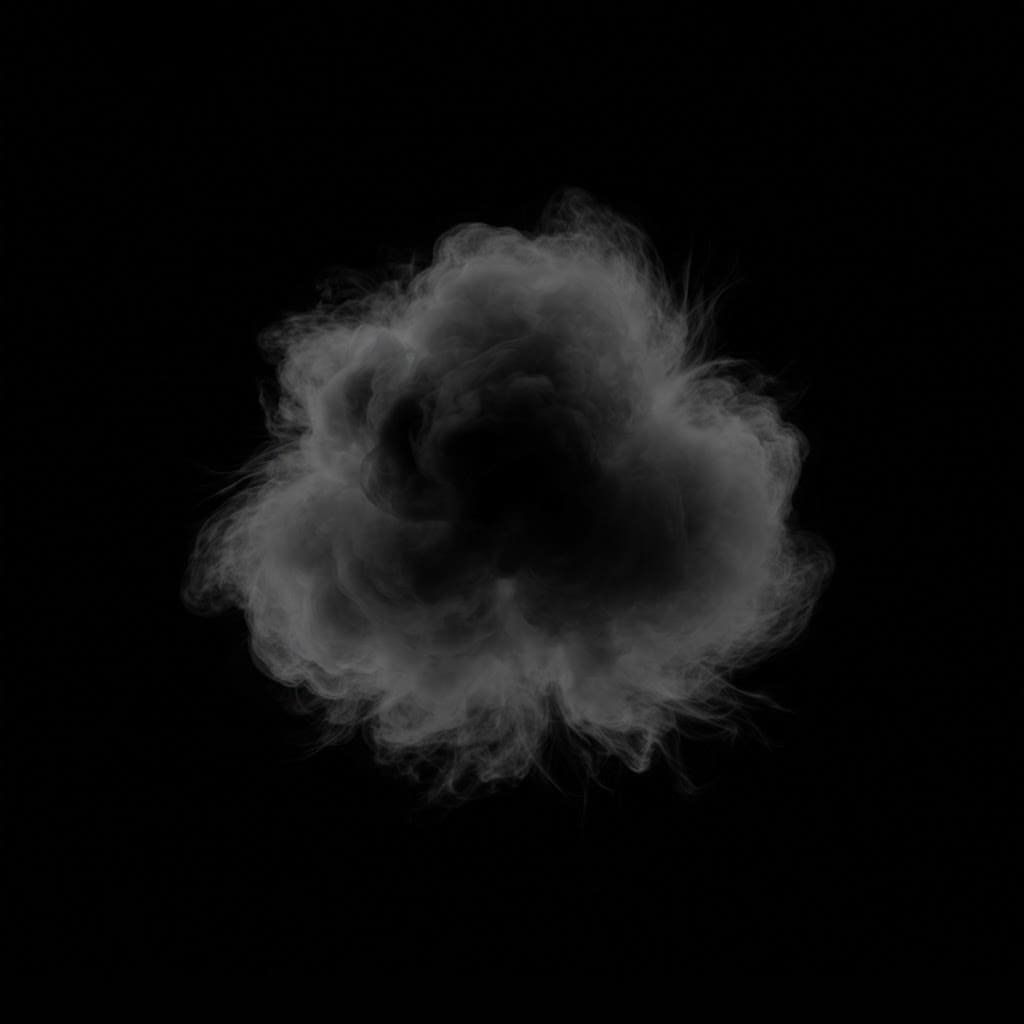 Image: A single soft puff of grey smoke, a rounded cloud