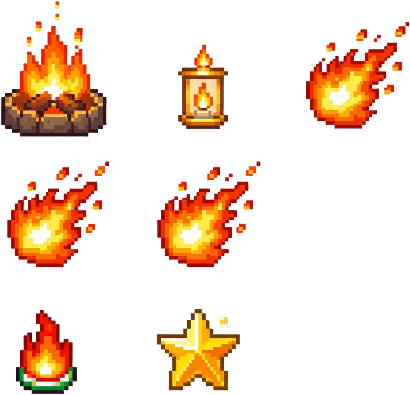 Fuoco e Oggetti Natalizi Pixel Art