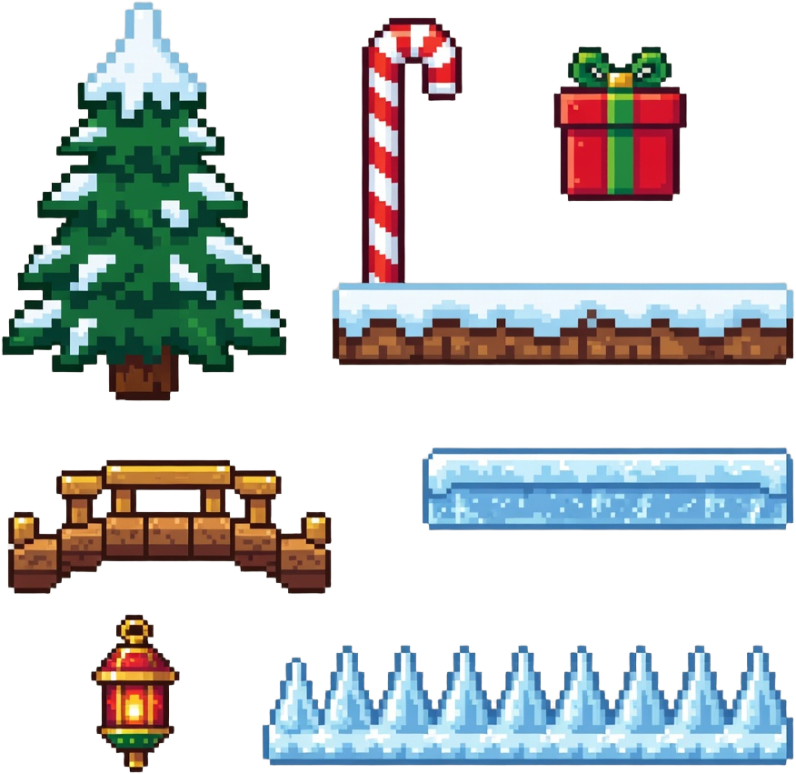 Piattaforme e Props Natalizi Pixel Art