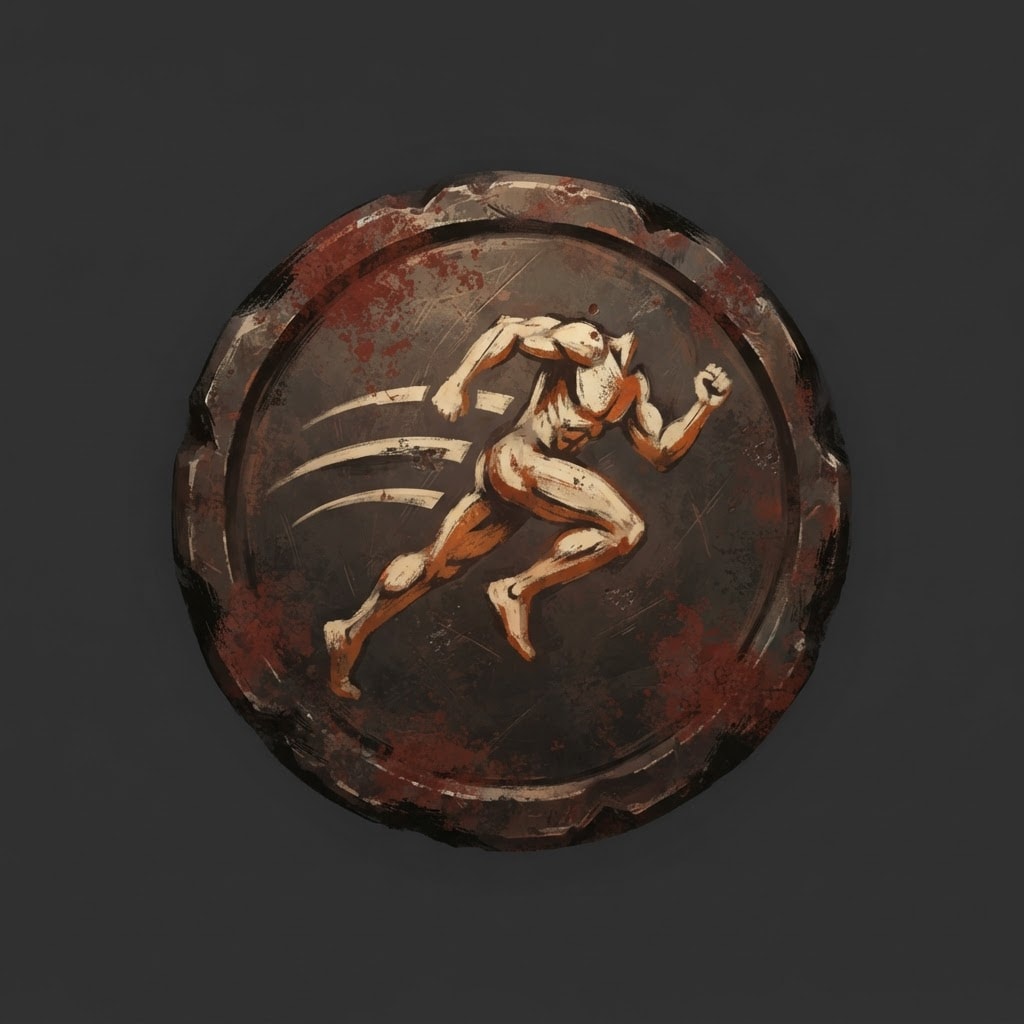 Image: Hand-painted circular skill-tree icon. A weathered