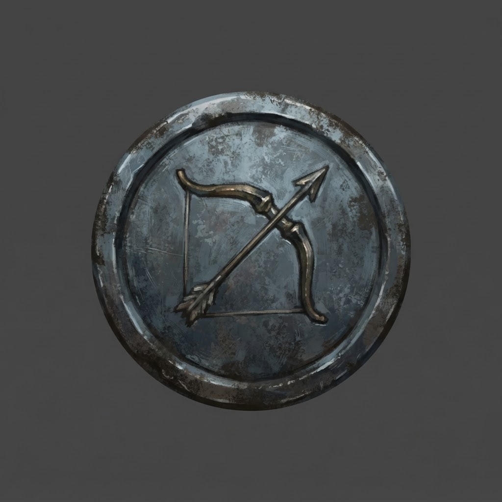 Image: Hand-painted circular skill-tree icon. A weathered