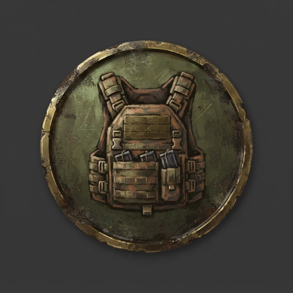 Image: Hand-painted circular skill-tree icon, a weathered