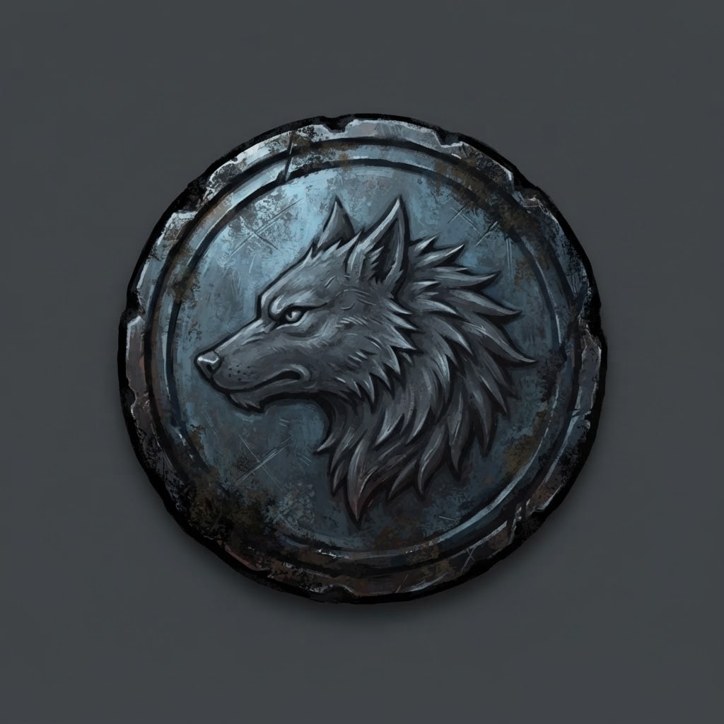 Image: Hand-painted circular skill-tree icon, a weathered