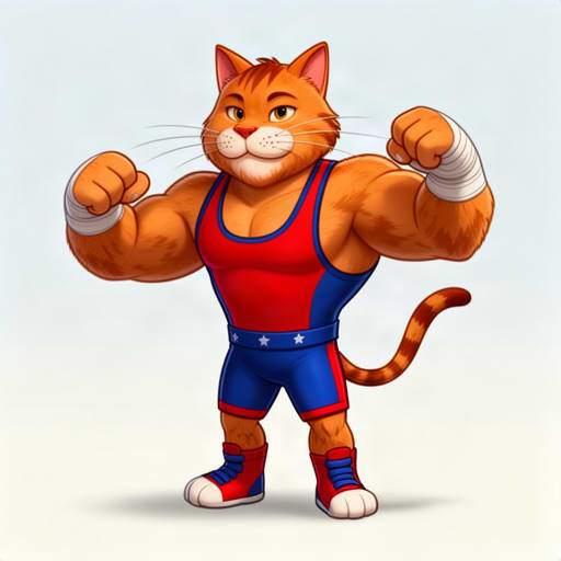 Cartoon Cat Wrestler Champion