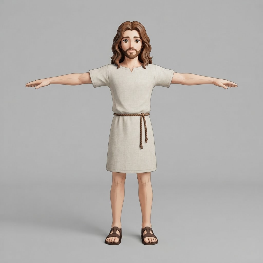 Image: Full-body front view T-pose character turnaround f