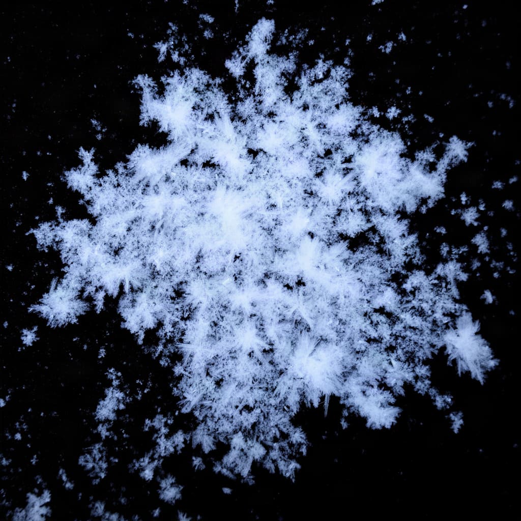 Image: A patch of white frost and ice crystals on a pure 