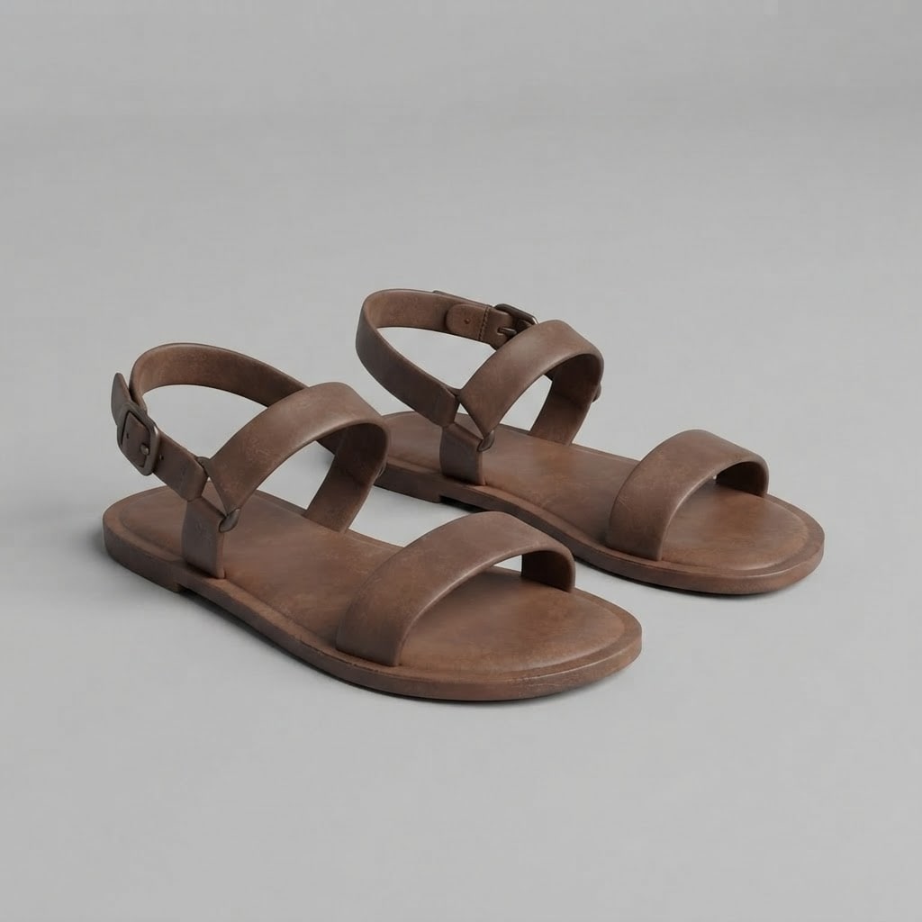 Image: Product photo of ONE pair of simple brown leather 
