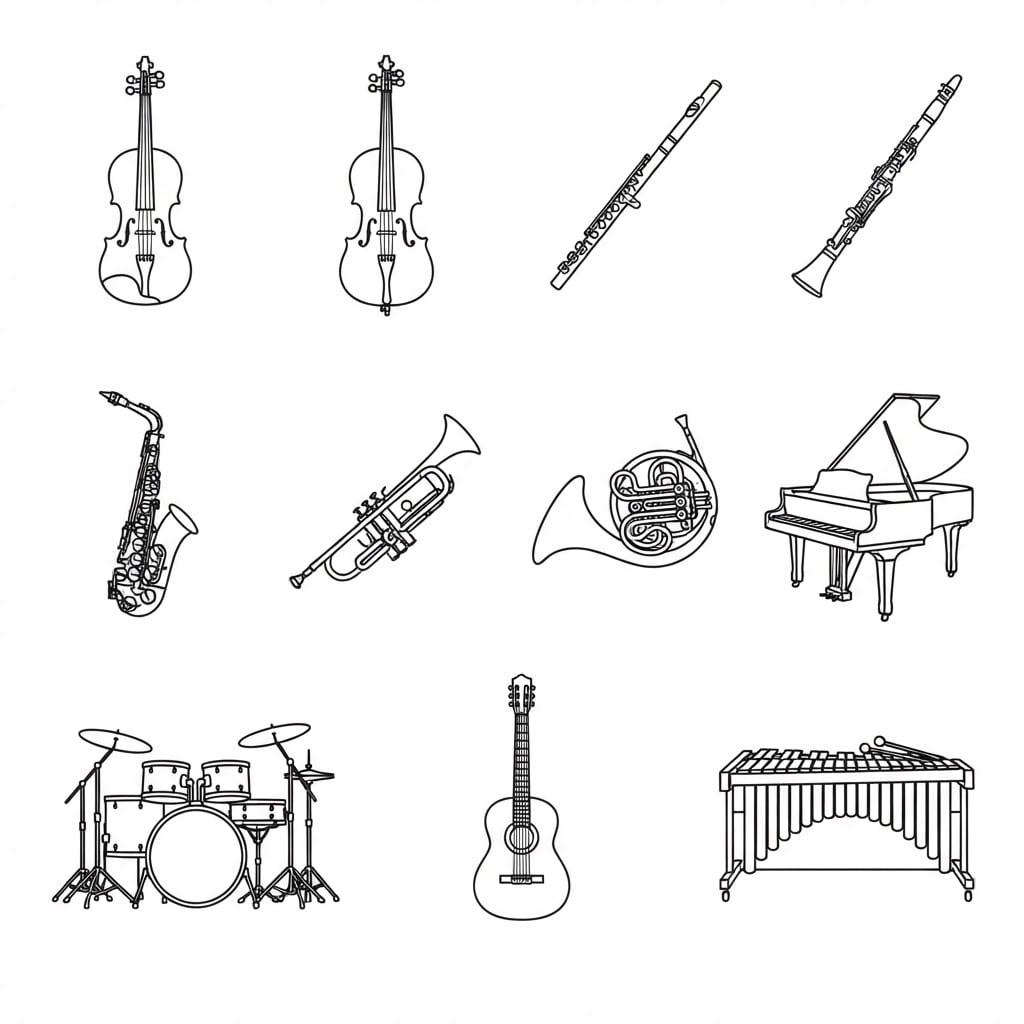 Image: A design reference sheet of musical instruments dr