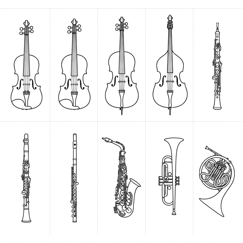 Image: A design reference sheet of musical instruments as