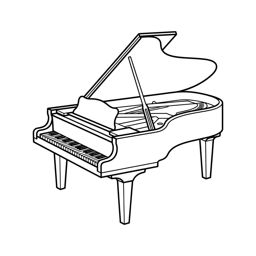 Image: A single GRAND PIANO as a clean minimalist black o